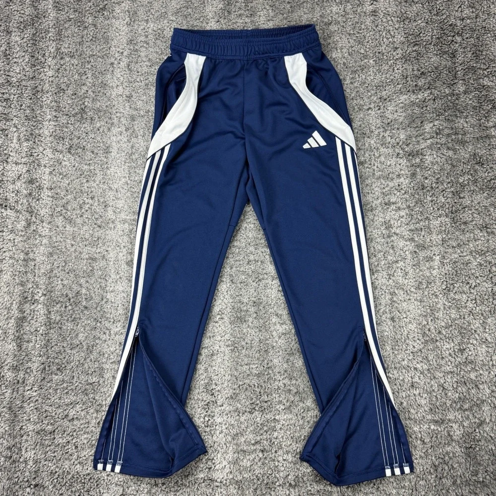 Adidas Men's Size Small Aeroready Track Pants‎ Navy Blue White Stripes Zippers